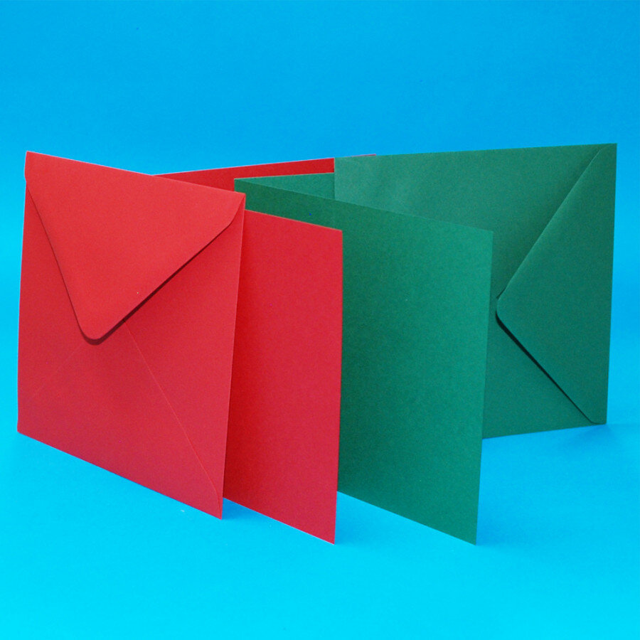 Pack of 50 5″x5″ Blank Cards & Envelopes Red & Green Clark Craft
