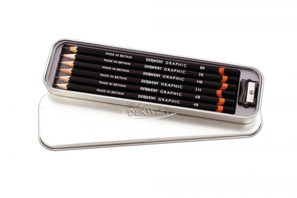 Derwent Graphic Pencils - Tin of 6 + Sharpener