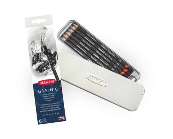 Derwent Graphic Pencils - Tin of 6 + Sharpener - Image 2