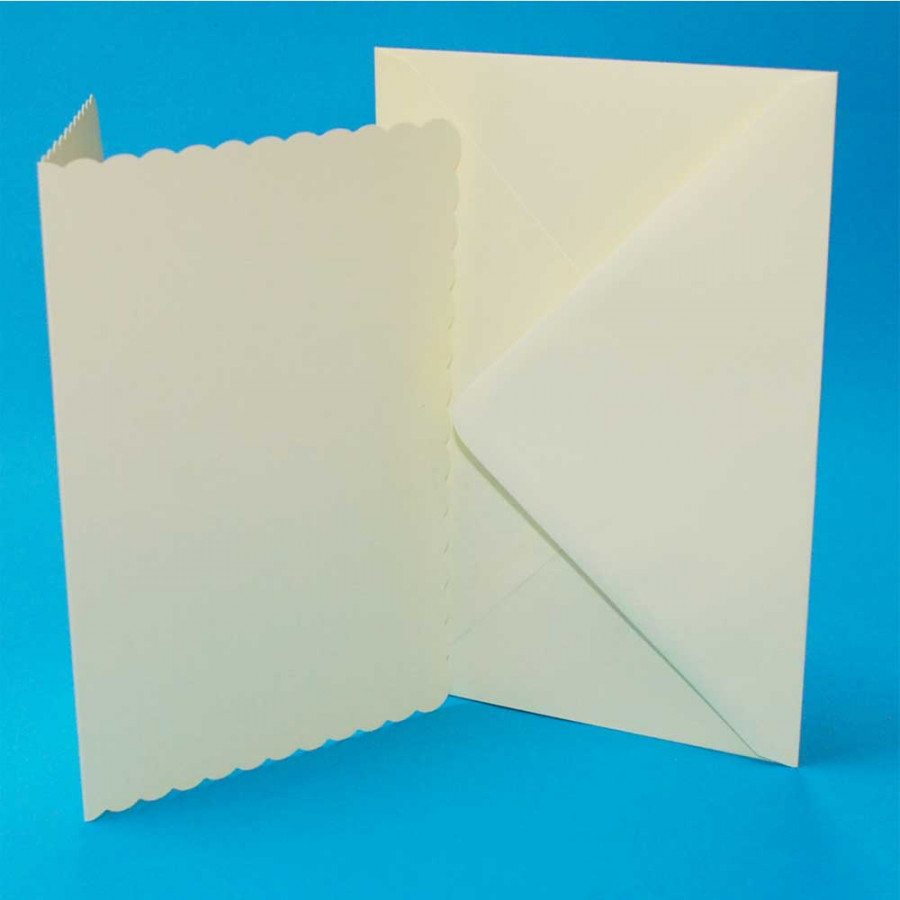 Pack of 25 Scalloped C5 Blank Cards & Envelopes Ivory Clark Craft