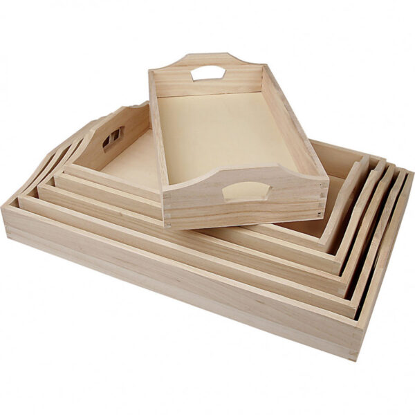 Set of 6 Plain Wooden Trays