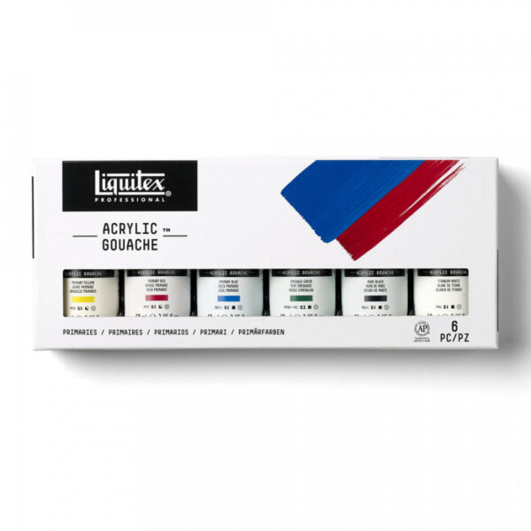 Liquitex Acrylic Gouache Set - 6 x 59ml Primary Colours - Image 2