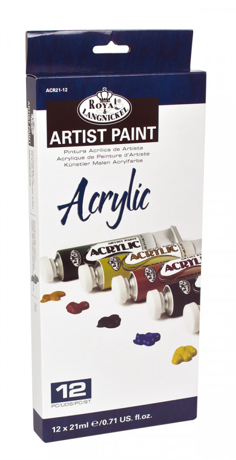Royal & Langnickel PA-ACR3000 Set Per Pittura Acrilica Per Principianti - 10 Colori, 6 Pennelli, Tela, In Cassetta Di Legno Rosa