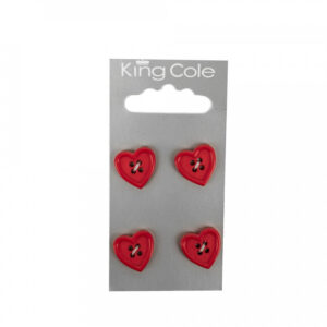 King Cole Heart Shaped Buttons - Red - Image 1