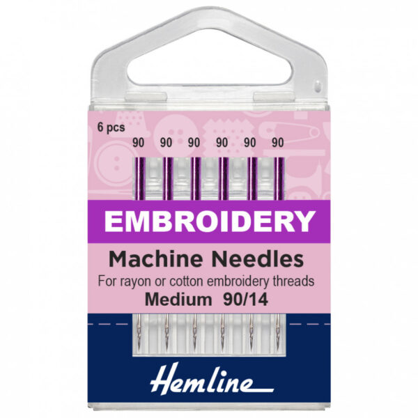 Hemline Sewing Machine Needles: Embroidery: Medium 90/14: 5 Pieces