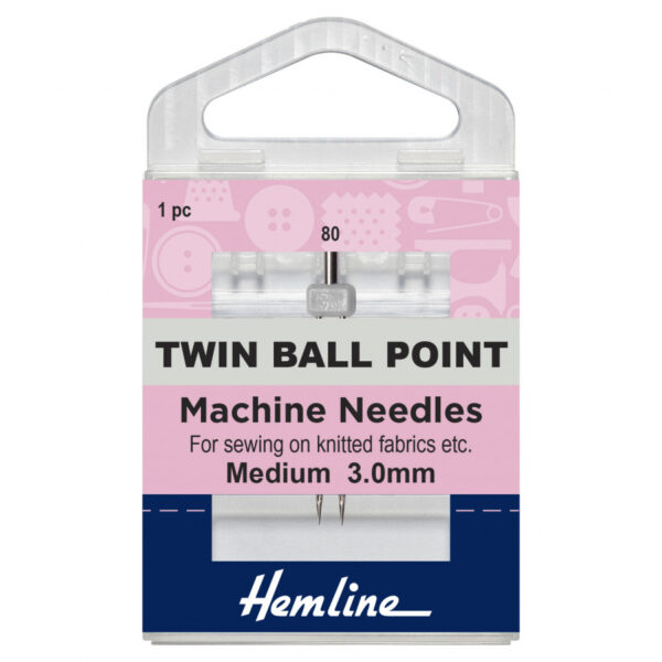 Hemline Sewing Machine Needles: Twin Ball Point: 80/12, 3mm: 1 Piece
