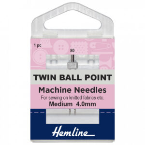 Hemline Sewing Machine Needles: Twin Ball Point: 80/12, 4mm: 1 Piece - Image 1