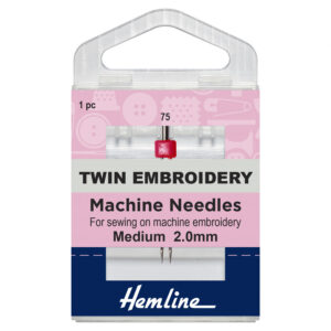 Hemline Sewing Machine Needles: Twin Embroidery: 75/11, 2.0mm: 1 Piece - Image 1
