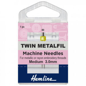 Hemline Sewing Machine Needles: Metalfil Twin: 80/12, 3mm: 1 Piece - Image 1