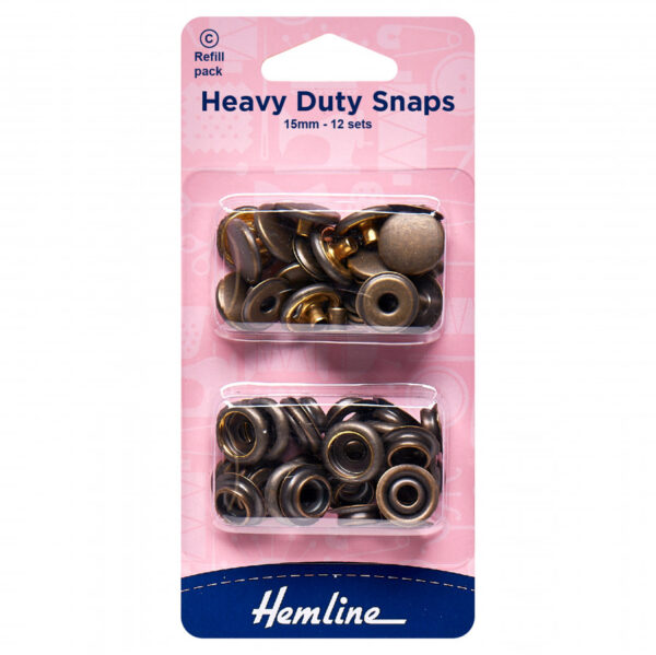 Hemline Heavy Duty Snaps - Antique Brass - 15mm