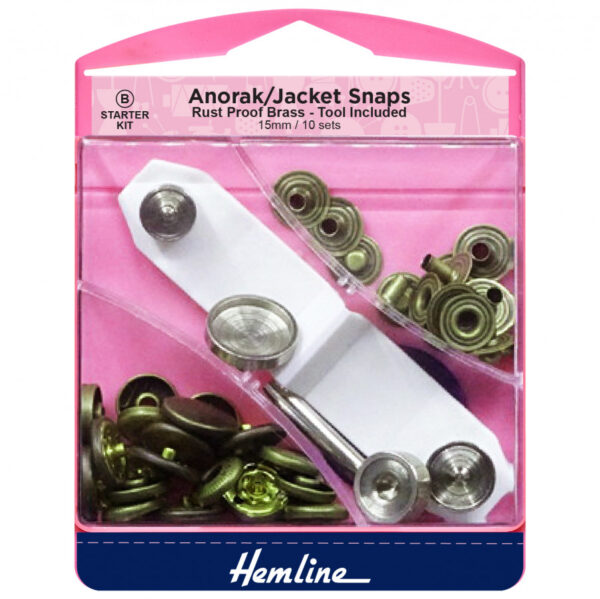Hemline Anorak/Jacket Snaps Starter Set - Antique Brass - 15mm