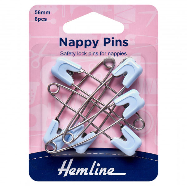 Hemline Nappy Pins - Blue - 56mm