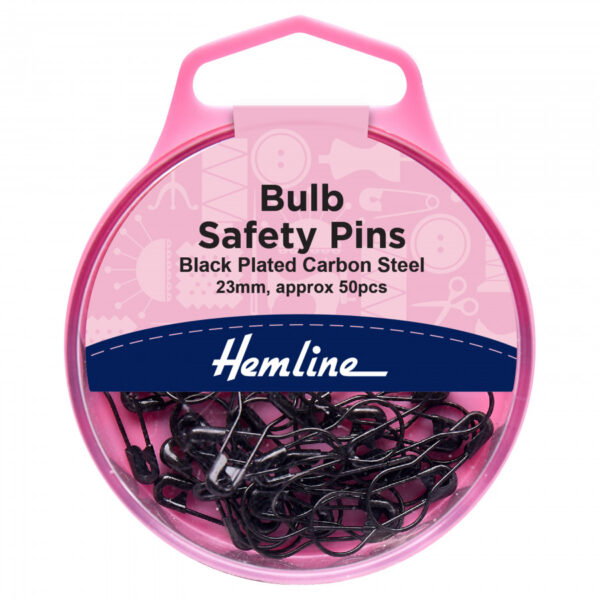 Hemline Bulb Safety Pins - 23mm Black