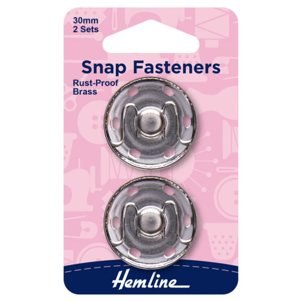 Hemline Sew-On Snap Fasteners - Nickel 30mm