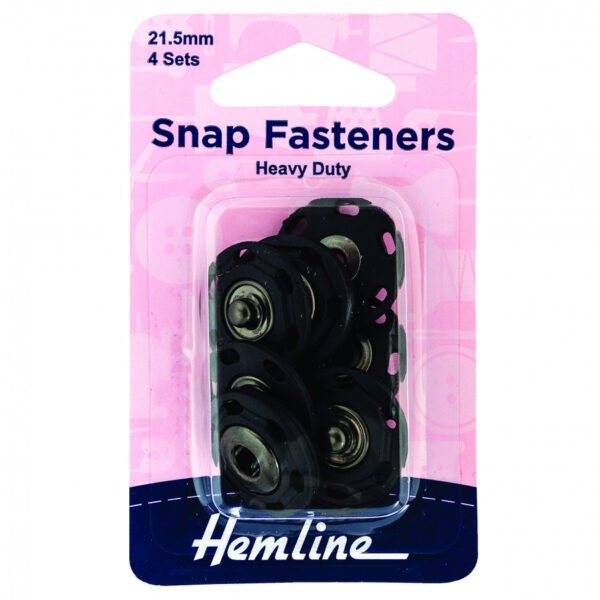 Hemline Sew-On Heavy Duty Snap Fasteners - Black Plastic 21.5mm