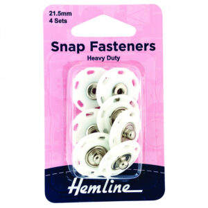 Hemline Sew-On Heavy Duty Snap Fasteners - White Plastic 21.5mm - Image 1