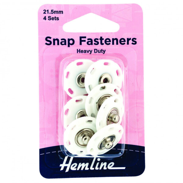 Hemline Sew-On Heavy Duty Snap Fasteners - White Plastic 21.5mm