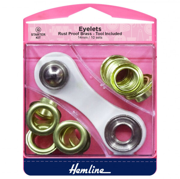 Hemline Eyelet Starter Set - Gold/Brass - 14mm