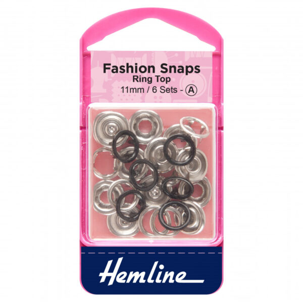 Hemline Fashion Snaps Ring Tops - Black - 11mm