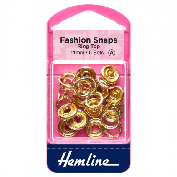 Hemline Fashion Snaps Ring Tops - Gold - 11mm