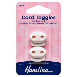 Hemline Twin Hole Cord Toggles - White - 6mm - Image 1