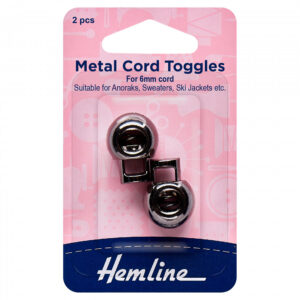 Hemline Metal Cord Toggles - Black - 6mm Cord - Image 1
