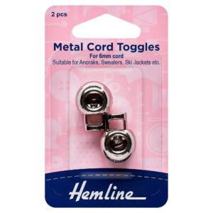 Hemline Metal Cord Toggles - Nickel - 6mm Cord - Image 1