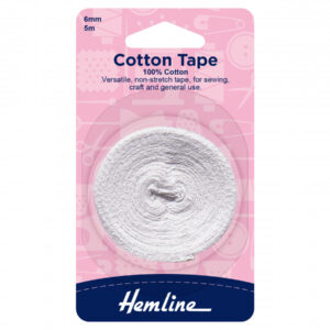 Hemline Cotton Tape - White - 6mm x 5m - Image 1