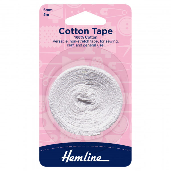 Hemline Cotton Tape - White - 6mm x 5m