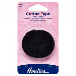 Hemline Cotton Tape - Black - 6mm x 5m - Image 1