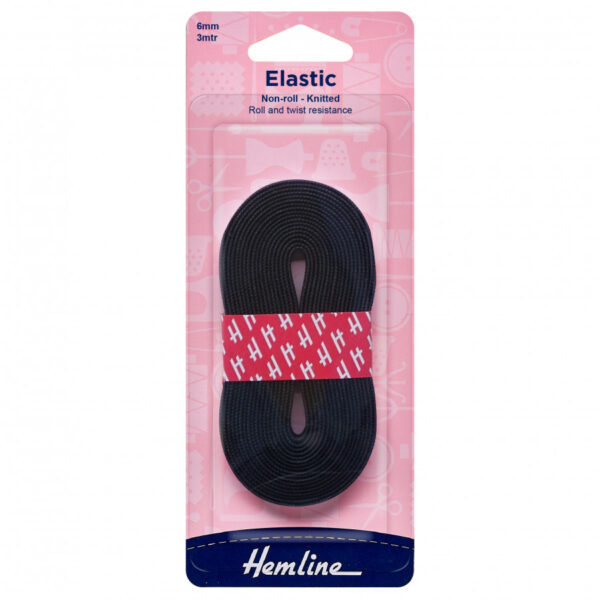 Hemline Non-roll Knitted Elastic - Black - 6mm x 3m