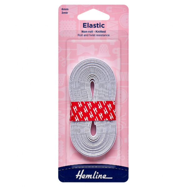 Hemline Non-roll Knitted Elastic - White - 6mm x 3m