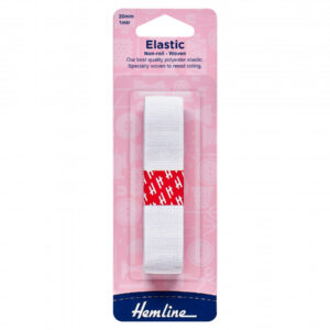 Hemline Non-roll Woven Elastic - White - 20mm x 1m - Image 1