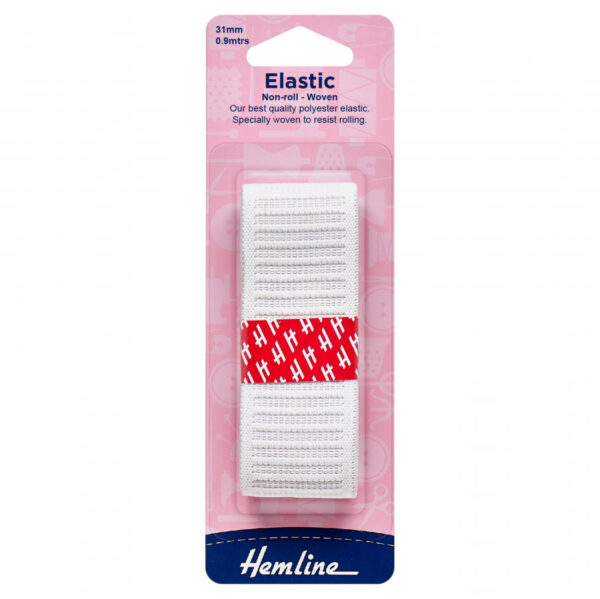 Hemline Non-roll Woven Elastic - White - 31mm x 0.9m