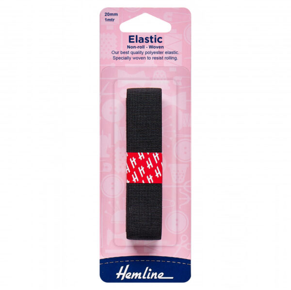 Hemline Non-roll Woven Elastic - Black - 20mm x 1m