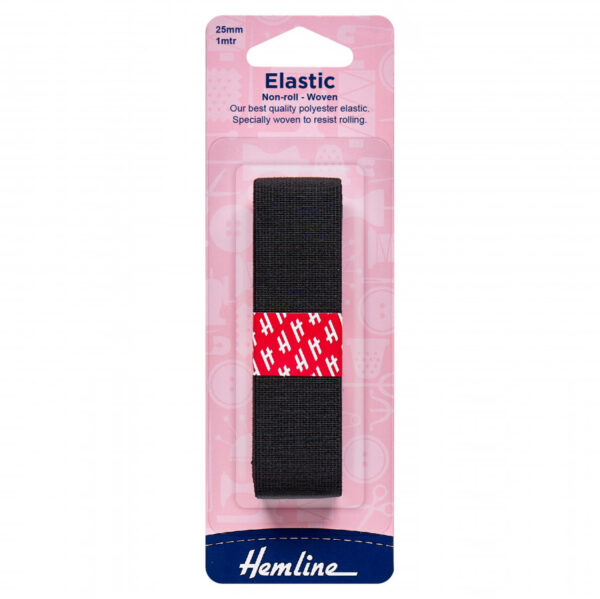 Hemline Non-roll Woven Elastic - Black - 25mm x 1m