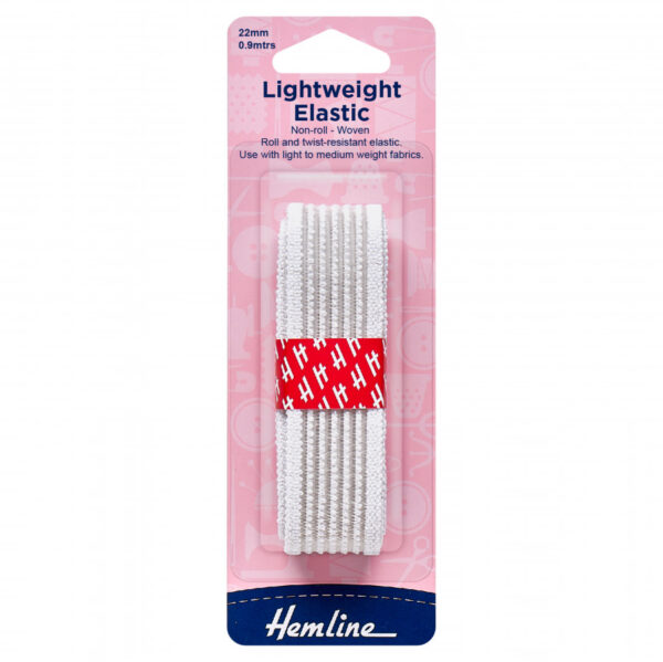 Hemline Lightweight Non-Roll Elastic - White - 22mm x 0.9m