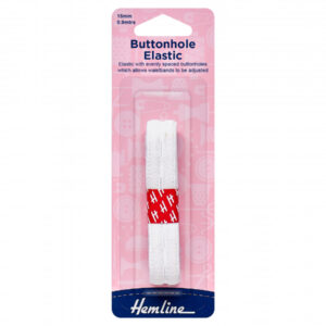 Hemline Buttonhole Elastic - White - 15mm x 0.9m - Image 1