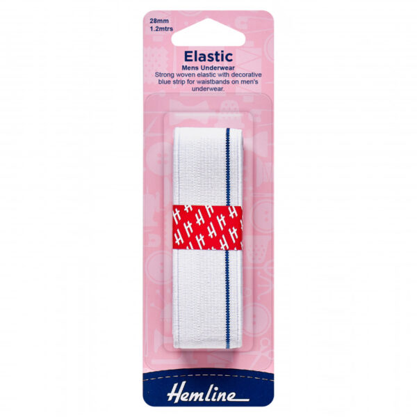 Hemline Men's Underwear Elastic - White - 28mm x 1.2m