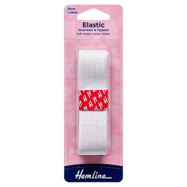Hemline Underwear & Pyjama Elastic - White - 25mm x 1.25m