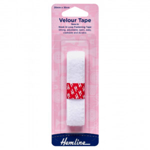 Hemline Hook & Loop Sew-In Velour Tape - White - 20mm x 30cm - Image 1