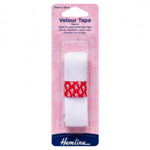 Hemline Hook & Loop Sew-In Velour Tape - White - 25mm x 30cm - Image 1