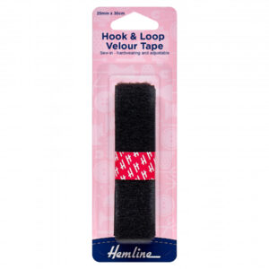 Hemline Hook & Loop Sew-In Velour Tape - Black - 25mm x 30cm - Image 1