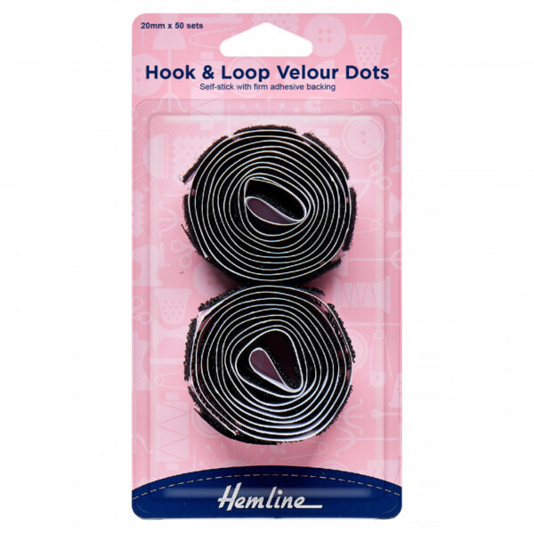 Hemline Hook & Loop Self Adhesive Velour Dots - Black - 20mm Value Pack