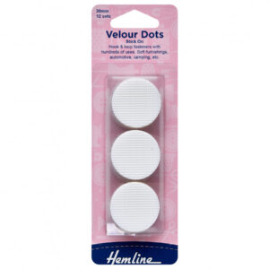 Hemline Hook & Loop Self Adhesive Velour Dots - White - 30mm - Image 1
