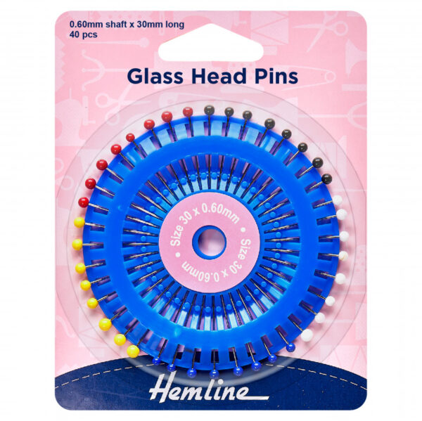 Hemline Glass Headed Pins on Pin Wheel - 30mm