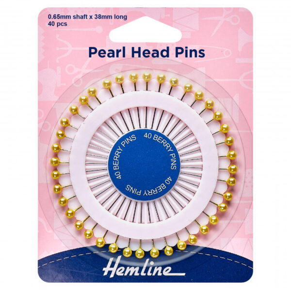 Hemline Pearl Headed Pins on Pin Wheel - 38mm - Gold