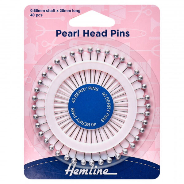 Hemline Pearl Headed Pins on Pin Wheel - 38mm - Silver