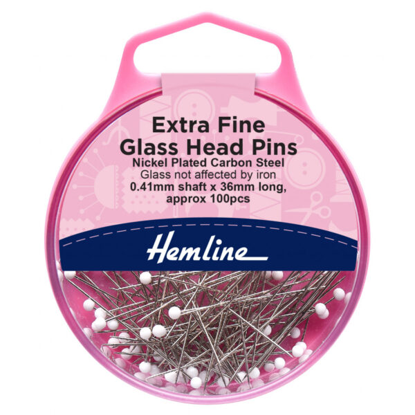 Hemline White Glass Headed Pins - Extra Fine - 35mm