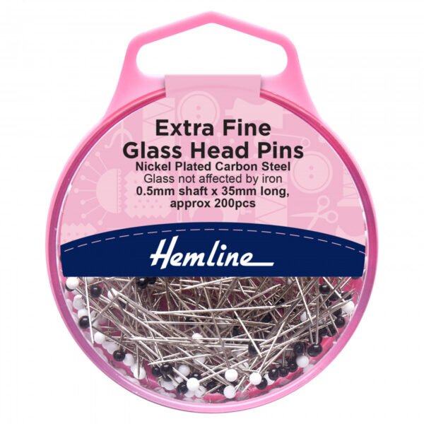 Hemline White & Black Glass Headed Pins - Extra Fine - 35mm